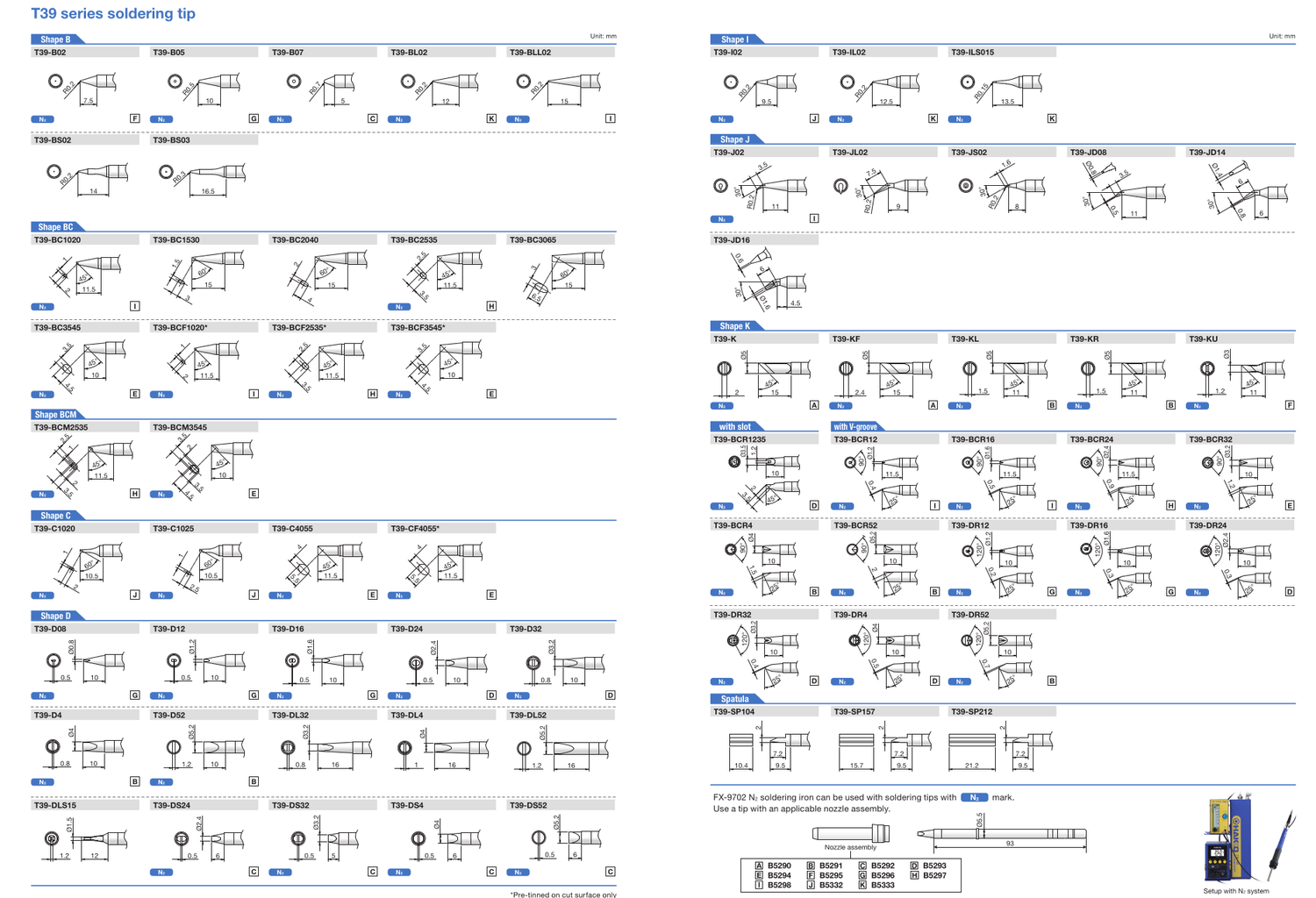 Alle 39 verfügbaren T39 Spitzen für die Hakko FX-971 und FX-972