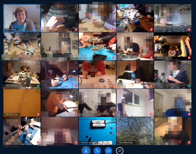 Ein Screenshot mit vielen Teilnehmern eines Online Lötworkshops